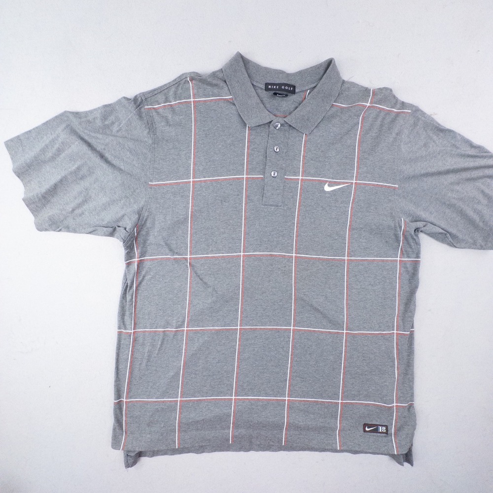 90s Vintage Nike Golf Polo Shirt Mens Large Grey Plaid Black Tag 18
